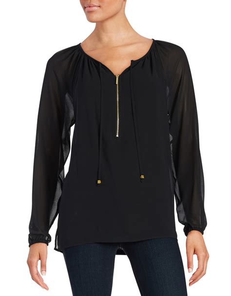 michael kors black blouse gold studs on pockets|WOMEN'S MICHAEL KORS BLACK BLOUSE GOLD ZIPPER .